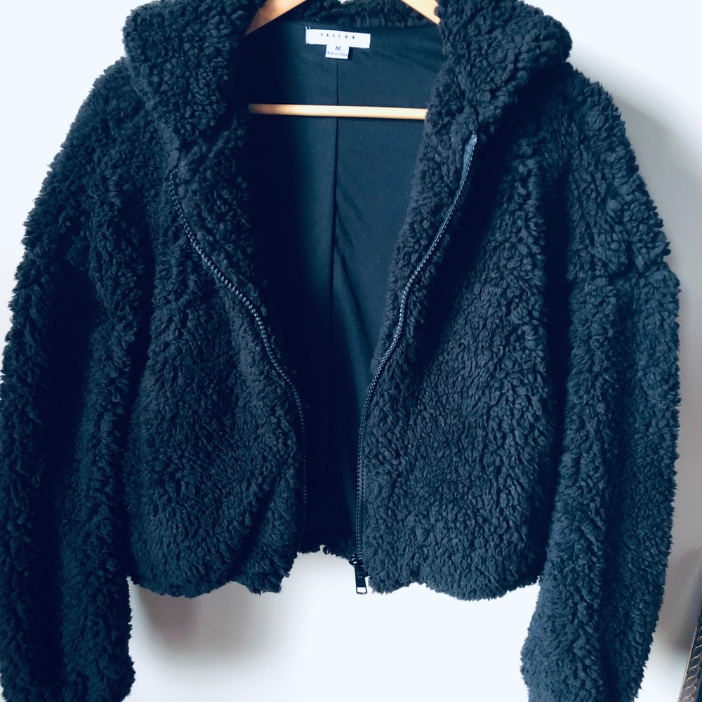 Terry Hooded Bomber Jacket - Black or Ivory - M